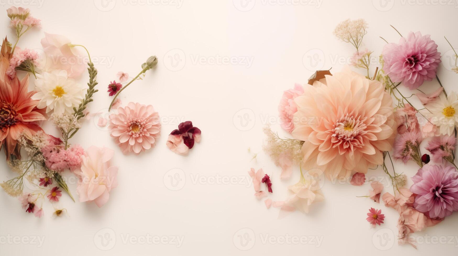 AI generated Background top view with wildflowers photo