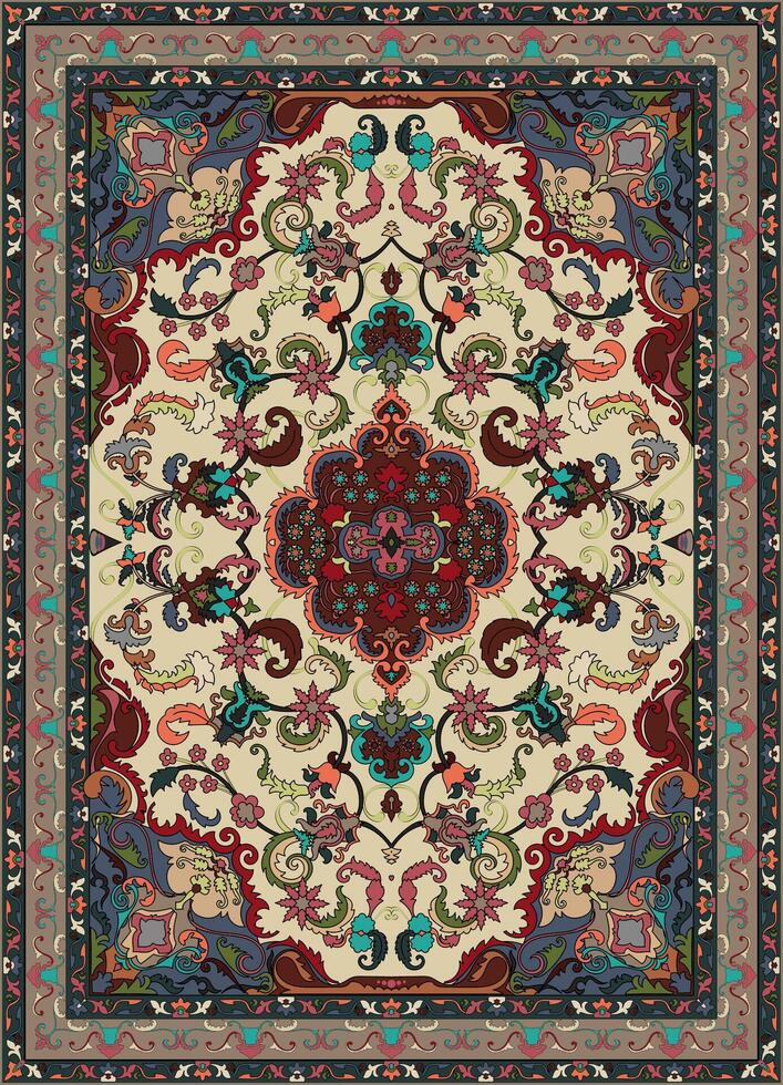 Colorful ornamental design for rug, tapis, yoga mat. Geometric ethnic clipart. Arabian ornamental carpet with decorative elements.Persian carpet vector