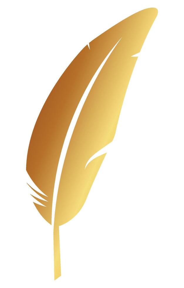 Golden feather brush on a white background Feathers for graphic elements vector