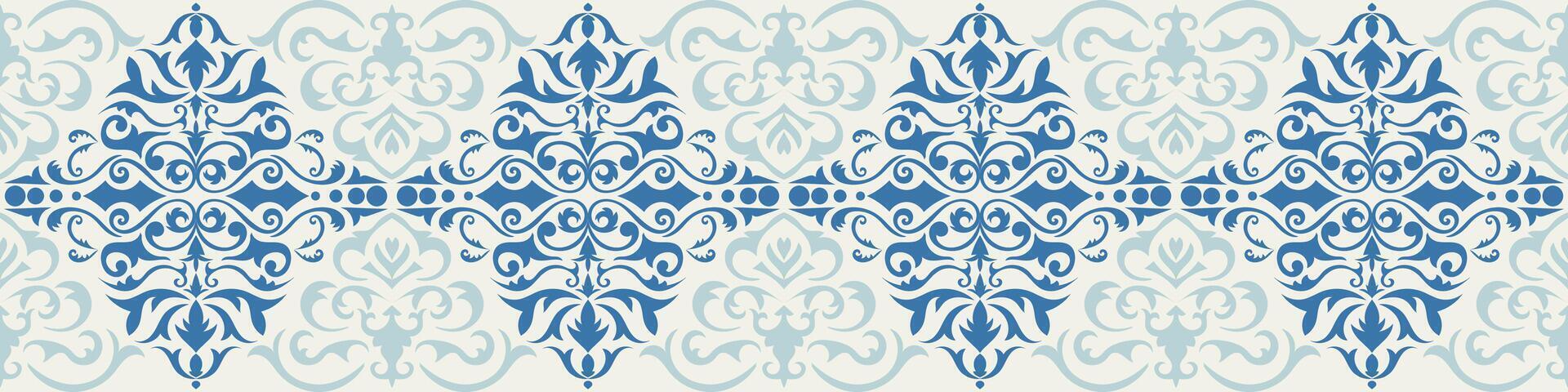 Blue horizontal seamless vintage pattern for wallpaper and borders. vector