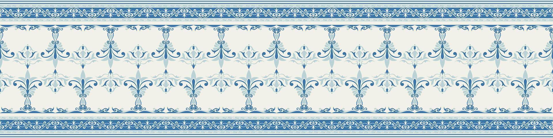 Blue horizontal seamless vintage pattern for wallpaper and borders. vector