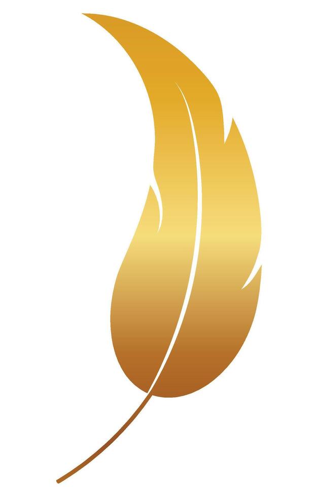 Golden feather brush on a white background Feathers for graphic elements vector