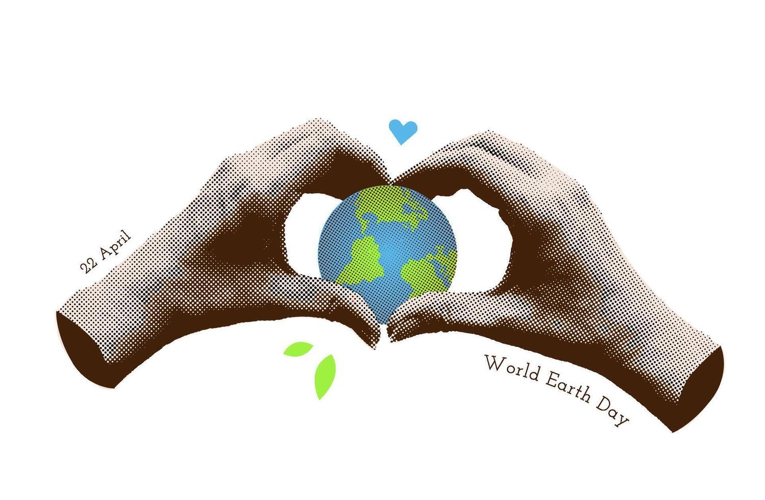 Concept of human loves planet earth. Retro halftone hands that protect the planet. 22 April Earth day banner for social media. Save the planet concept. Manipulating. Hand gesturing heart sign. . vector