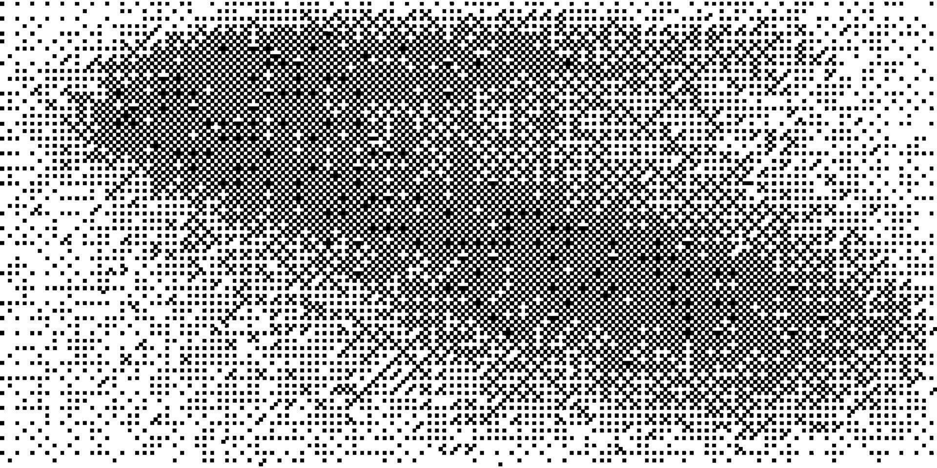 Halftone faded gradient pixelated texture. Grunge halftone bitmap background. White and black square sand noise wallpaper. Retro pixilated backdrop vector