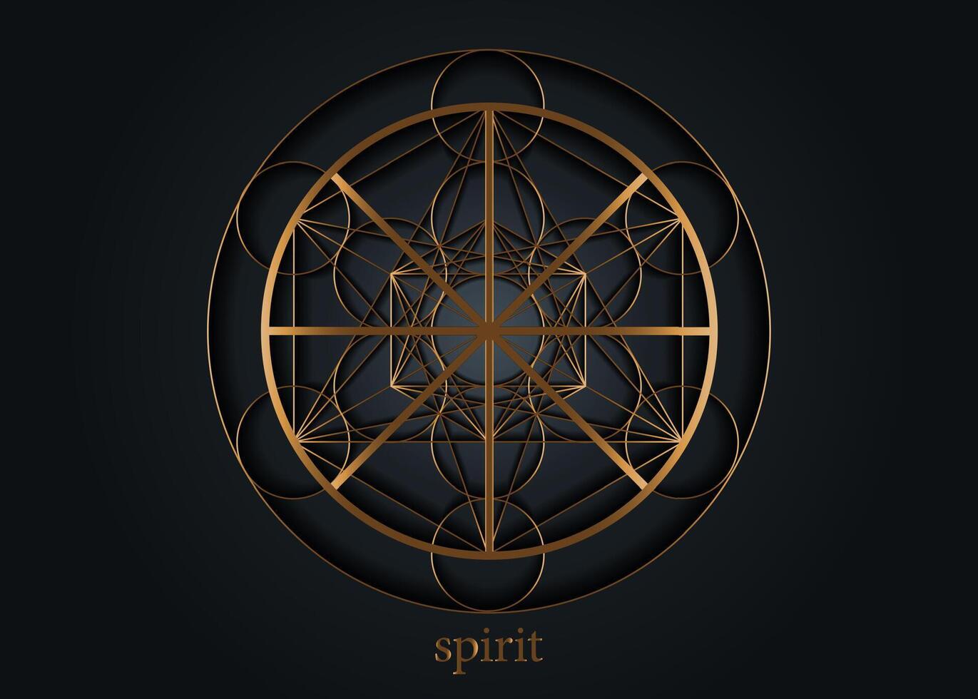 Spirit symbol wicca alchemy icon, Sacred Geometry, Gold Magic logo design of the spiritual sign. Luxury mandala isolated on black background vector