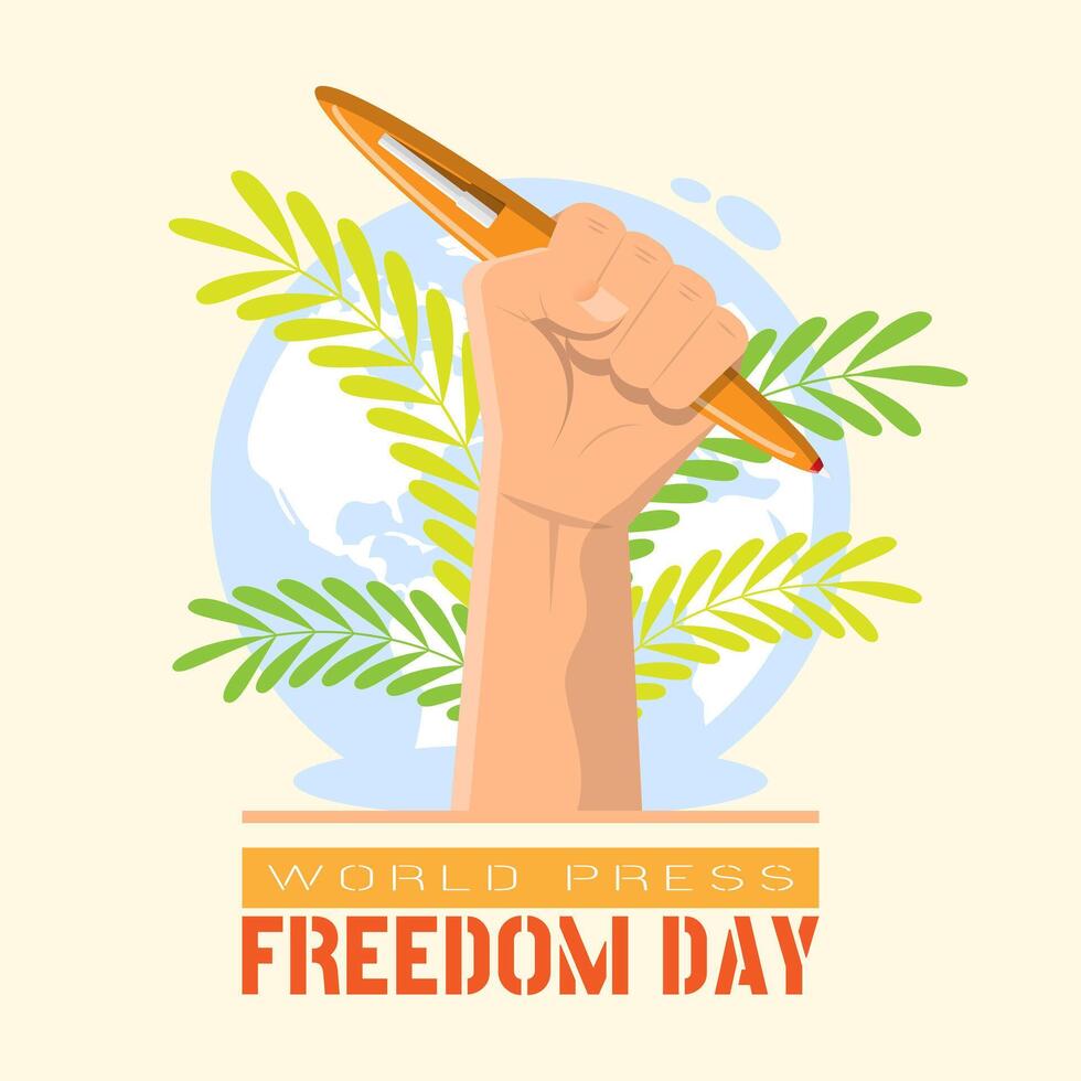 World Press Freedom Day poster with a hand holds a pen vector