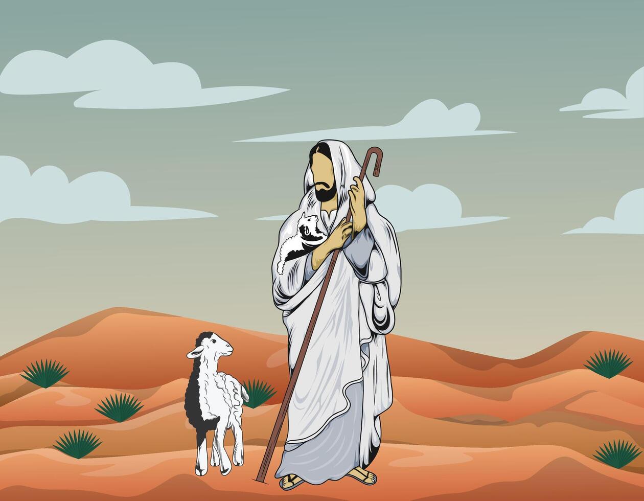 illustration of Jesus with desert scene vector