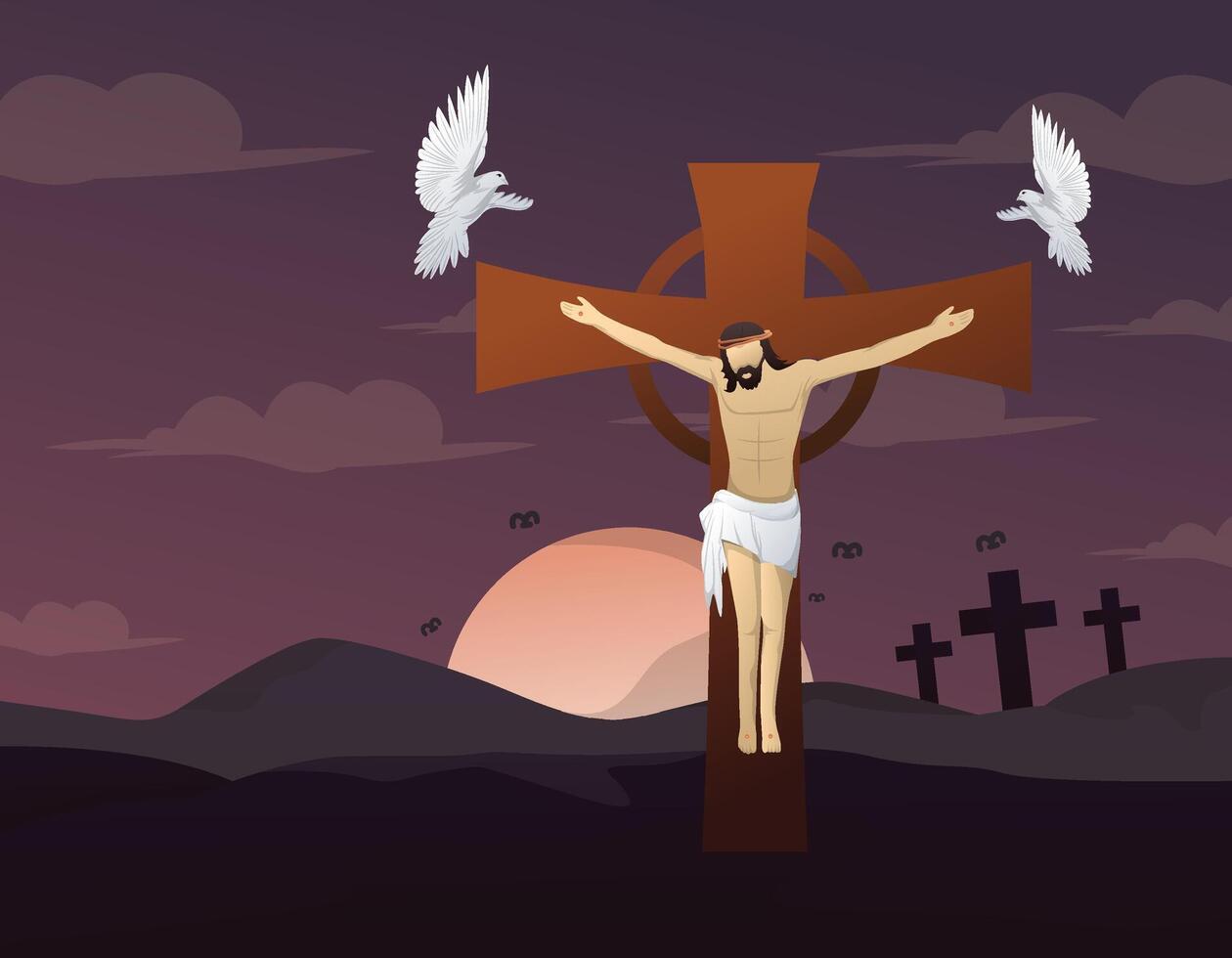 Good Friday background of Jesus and the cross in dark shades vector