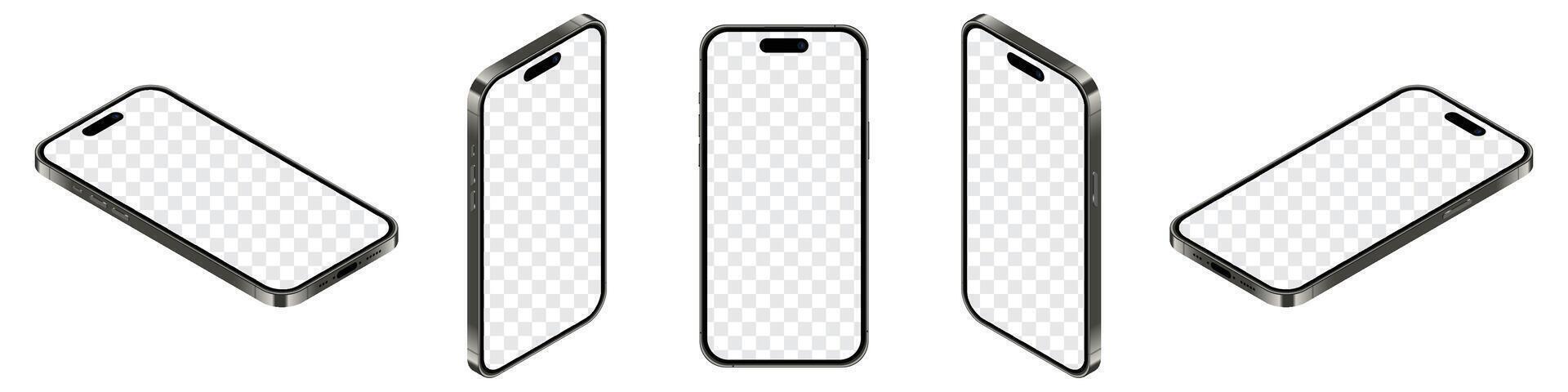 Realistic iphone mockup. Perspective iphone mockup. Mockup of iphone 15 pro max. Smartphone mockup with blank screen vector