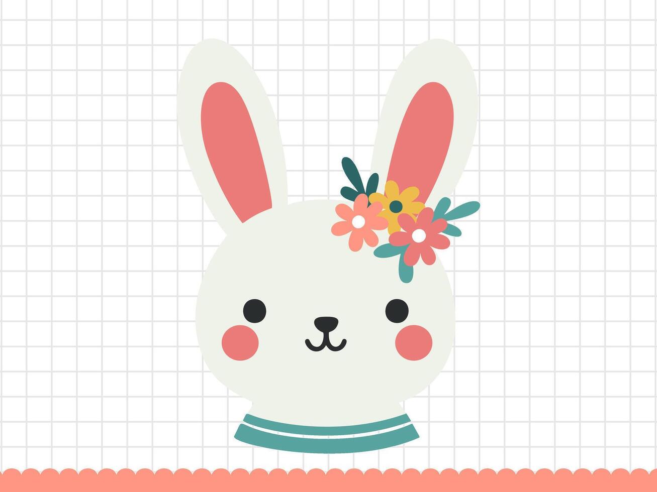 Rabbit face with flowers. Little bunny in cartoon style. illustration. vector