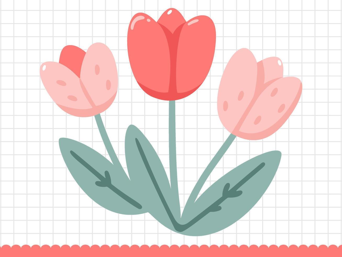 Illustration of a cartoon cute pink tulip. vector