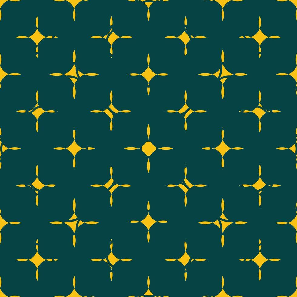 , seamless, geometric, classic, symmetrical, modern style dark pattern. Yellow rhombus stars on a dark green background. vector