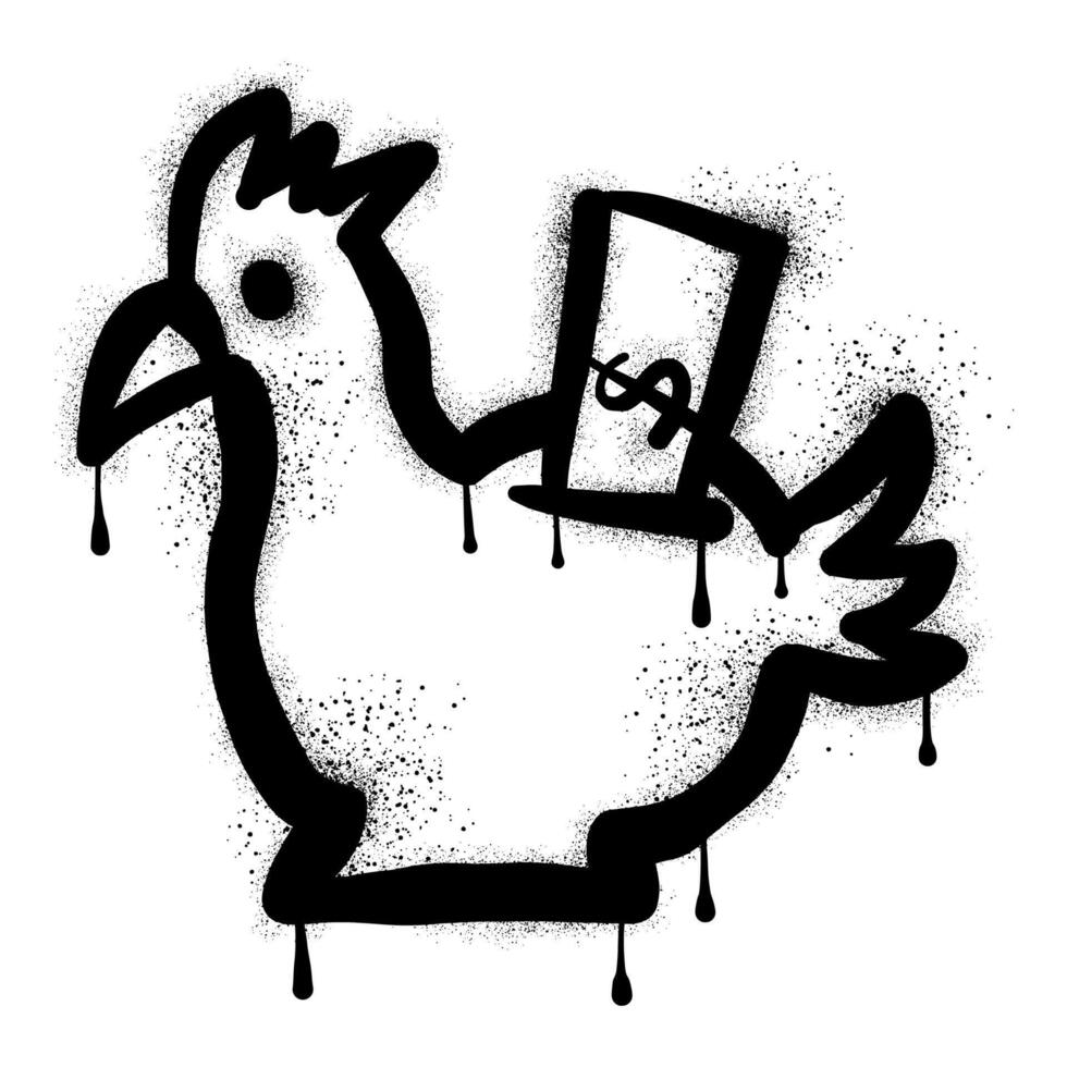 Chicken piggy bank graffiti drawn with black spray paint vector