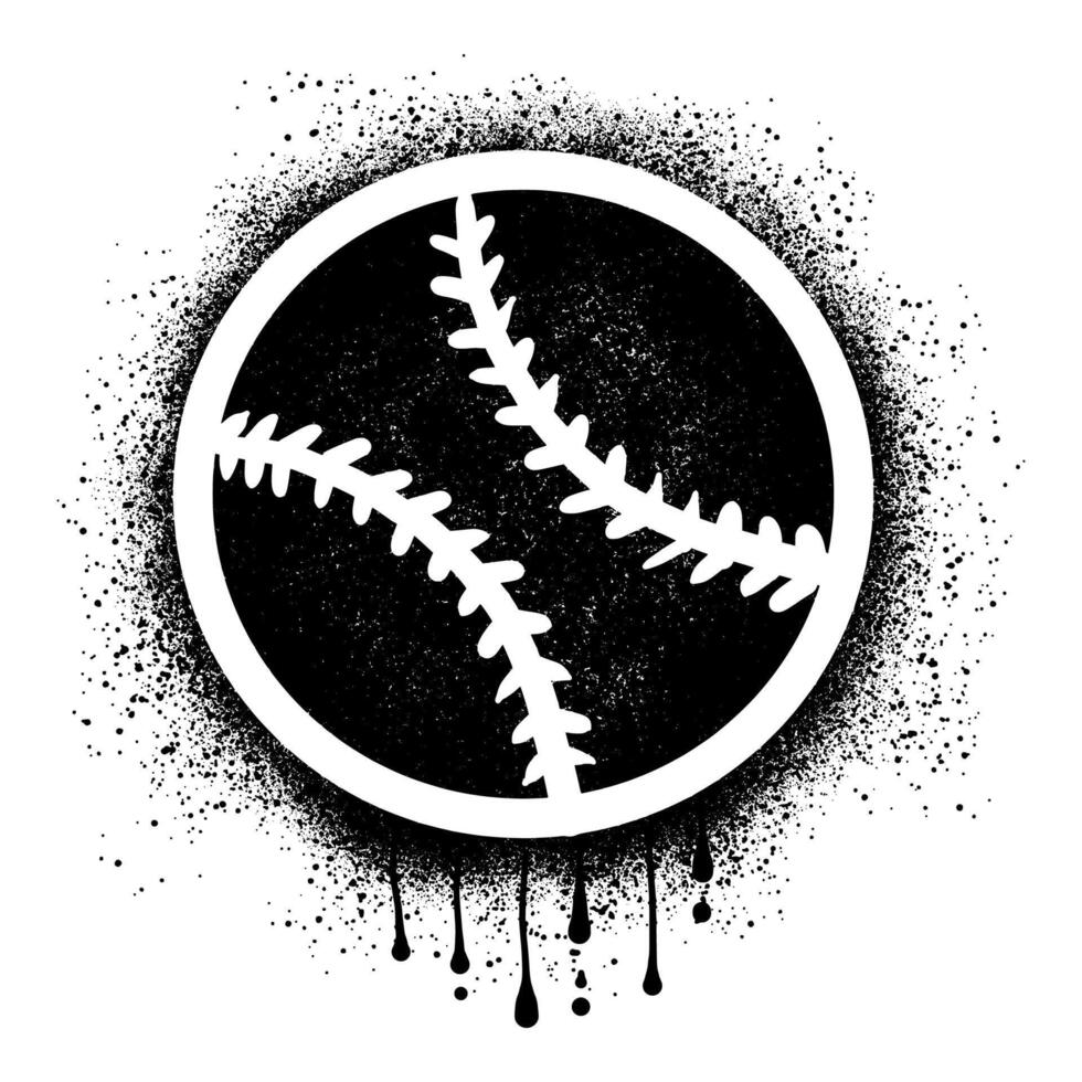 Softball ball graffiti drawn with black spray paint vector