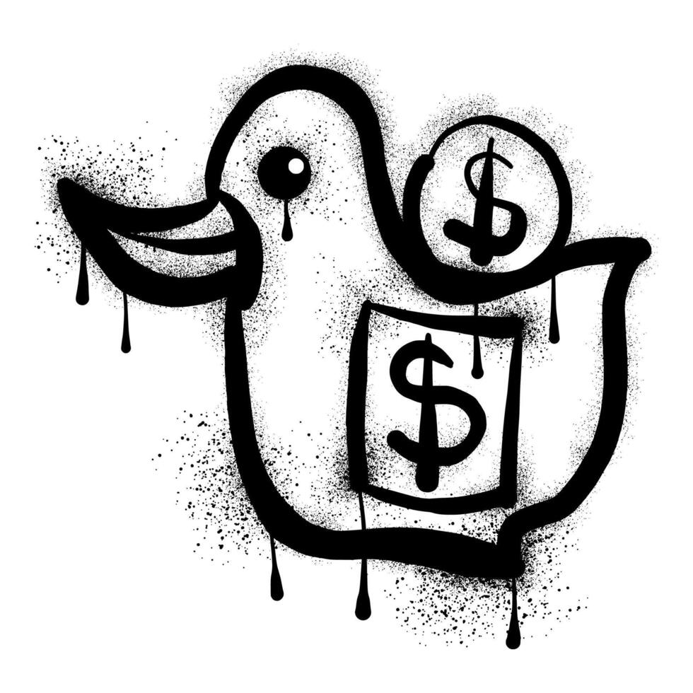 Duck piggy bank graffiti drawn with black spray paint vector