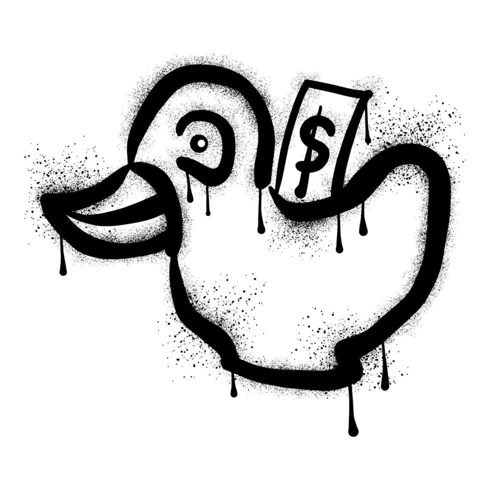 Pato cerdito banco pintada dibujado con negro rociar pintar vector