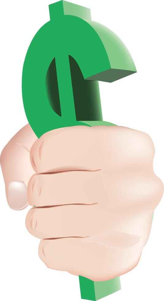 Illustration of a strong hand holding a dollar symbol with a firm grip, symbolizing control and strength in finance, wealth, and economic power vector