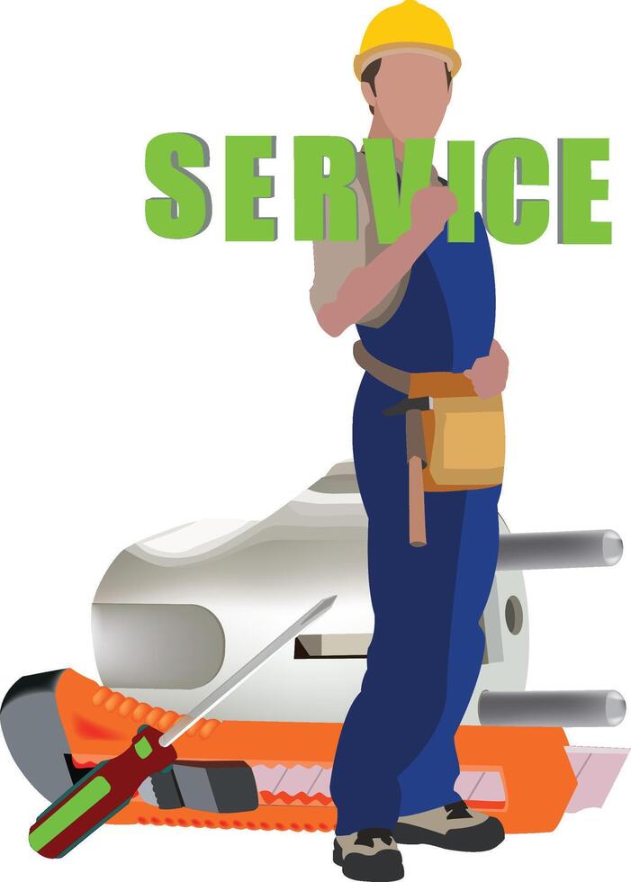 Illustration of an electrician with tools, symbolizing maintenance and repair services vector