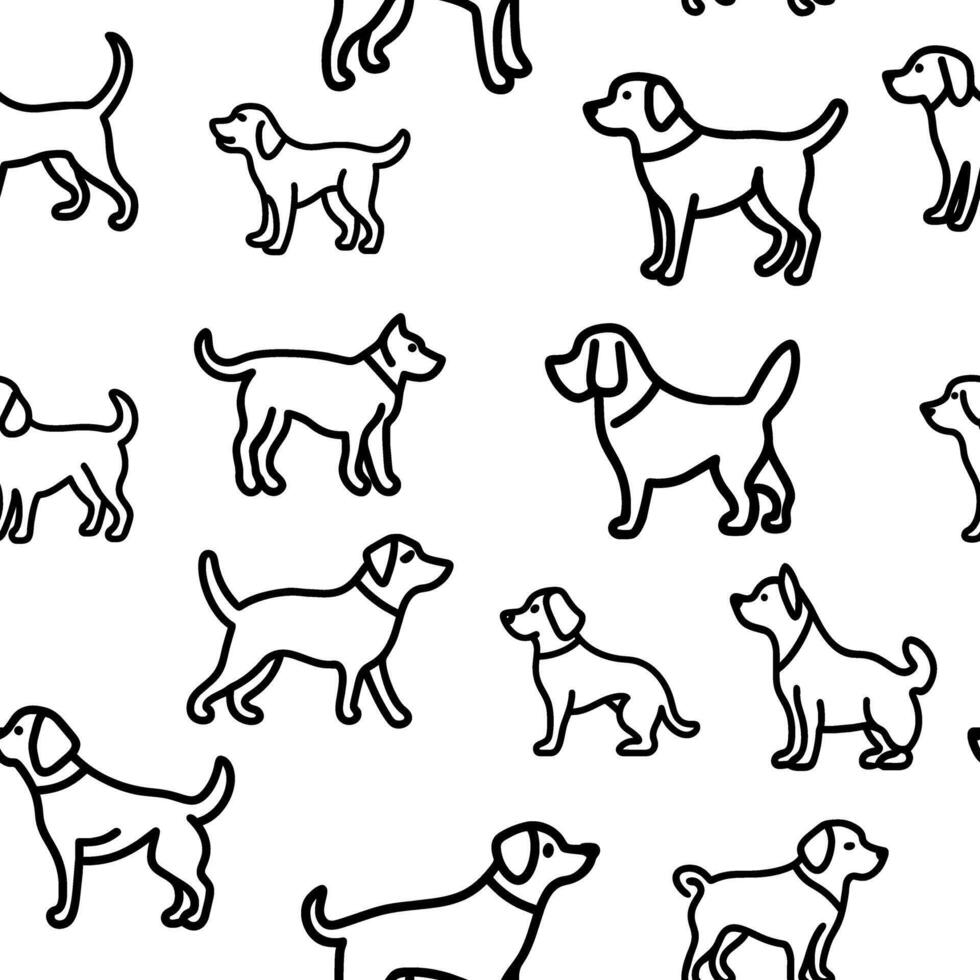 Set of dogs. illustration of an outline of dogs on white. Seamless background. vector