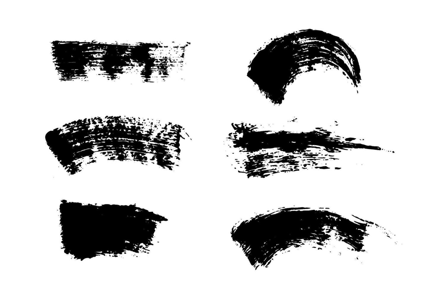 Mascara smears texture collection. scribble black brush strokes set isolated on white vector