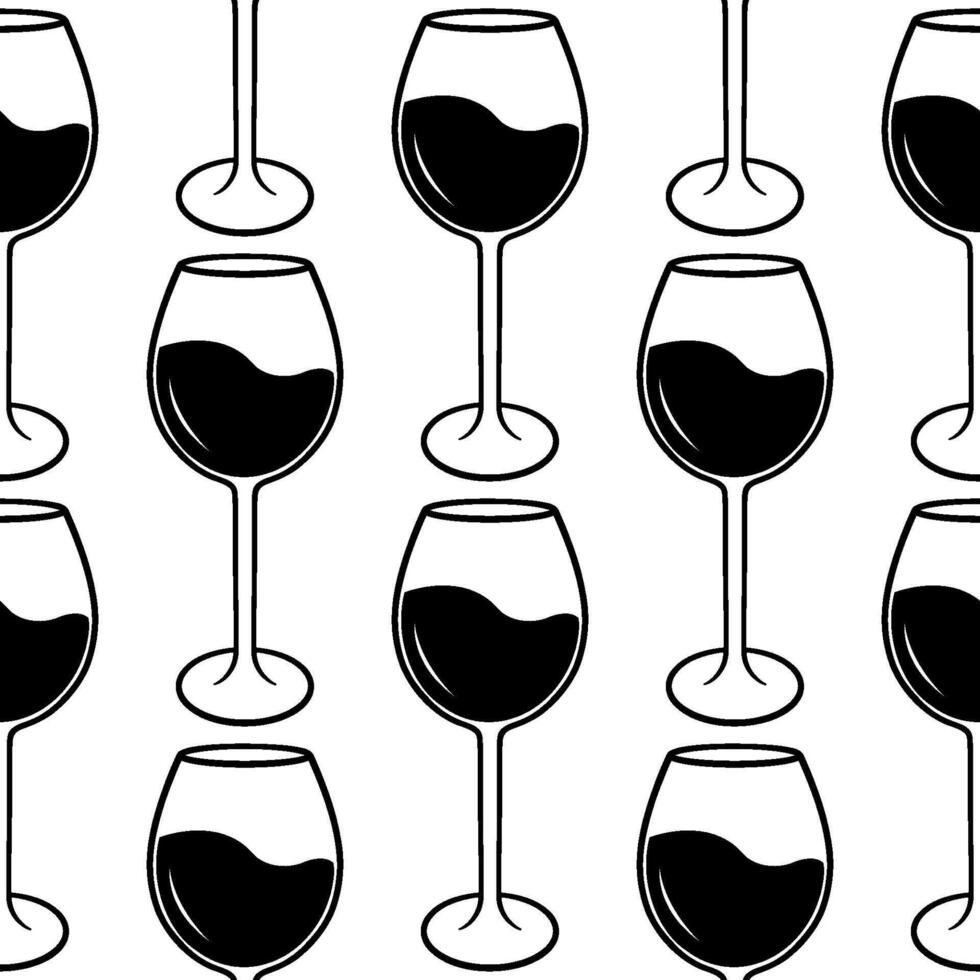 Monochrome seamless pattern with Wine glass silhouette. illustration isolated on white background. Icon vector