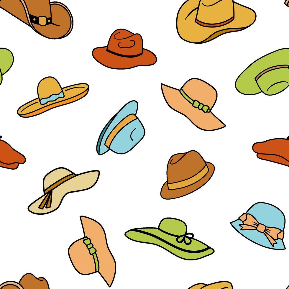 Seamless pattern with hats in flat style. Colorful repeating ...