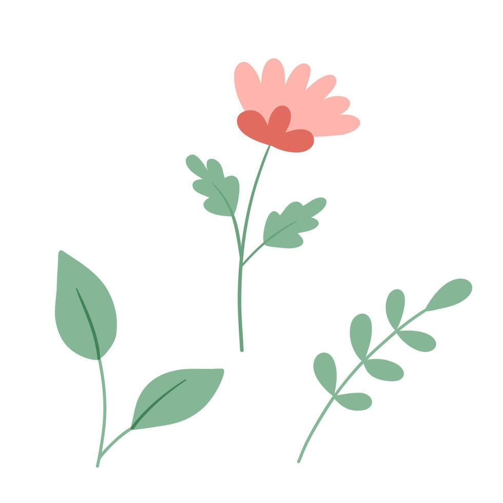 Abstract simple flower and leaves. flat illustration vector