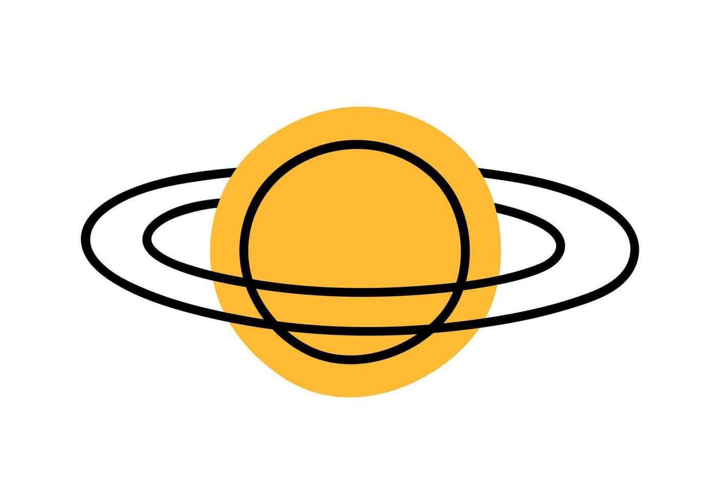 Hand drawn cute cartoon illustration of coin in form of planet with outline rings. Flat money world finance sticker in doodle style. Global economy icon or print. Isolated on white background. vector