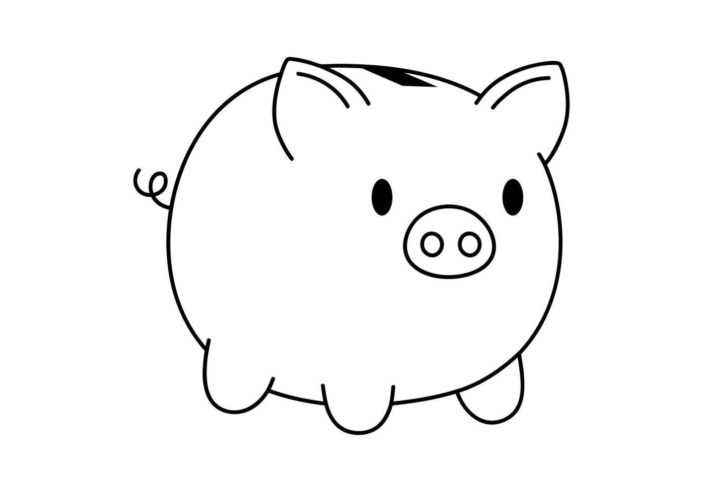 cerdo dibujado linda contorno ilustración de cerdito banco personaje. plano caja de dinero para ahorros pegatina en línea Arte garabatear estilo. financiero literatura o banco depositar icono o impresión. aislado. vector