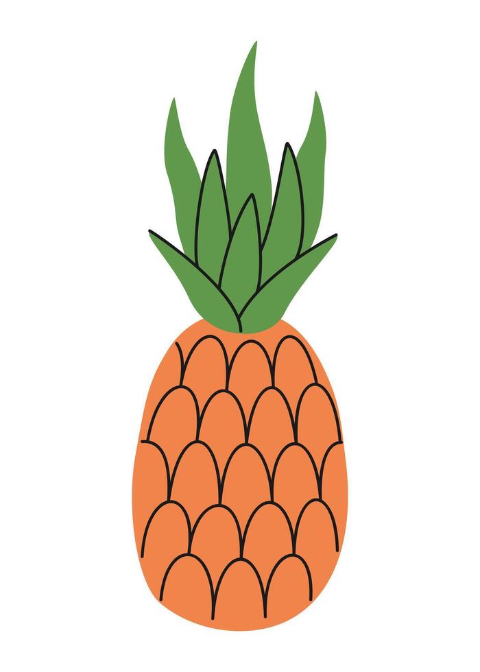 mano dibujado linda verano ilustración de piña o piñas plano Fresco Fruta en sencillo de colores garabatear estilo. tropical exótico crudo comida icono o impresión. aislado en blanco antecedentes. vector