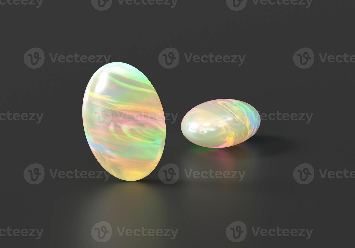 Opal round oval isolated on black background 3d rendering photo