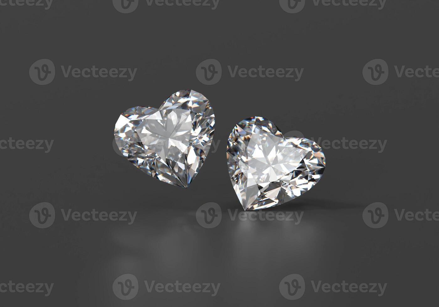 Heart shape diamonds placed on glossy background 3d Rendering photo