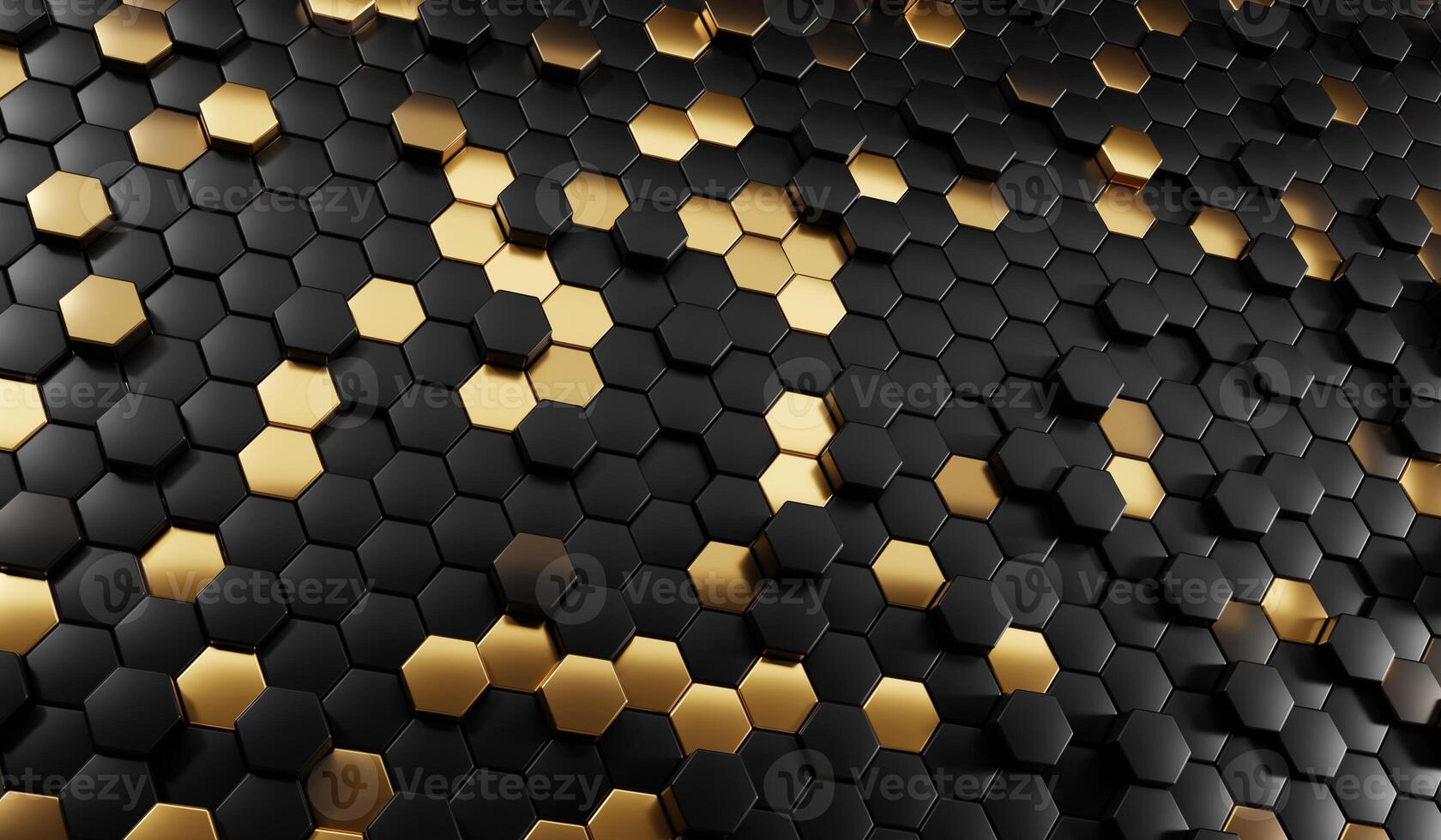 Black and gold hexagon abstract array background 3d rendering photo