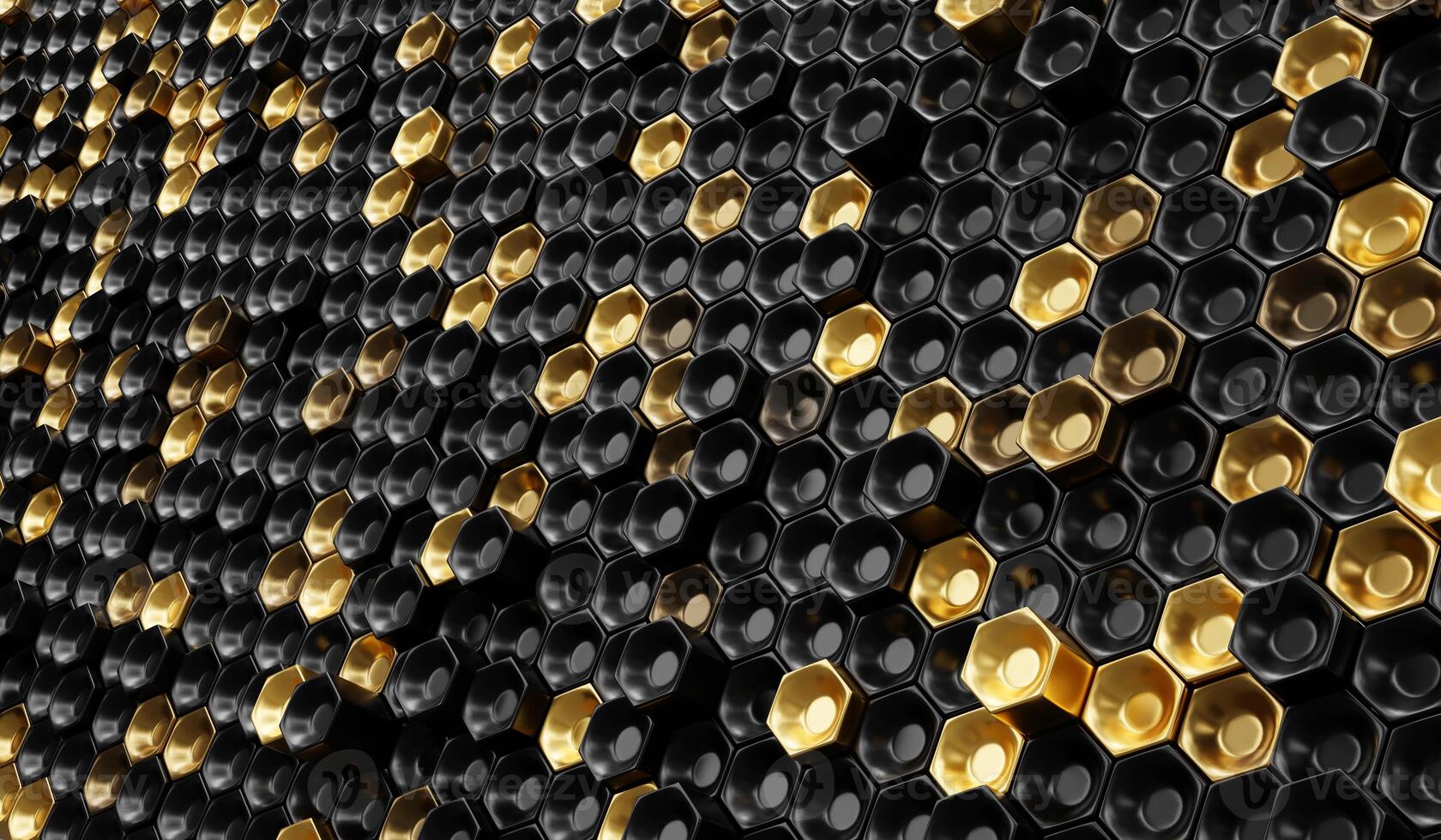 Black and gold hexagon abstract array background 3d rendering photo