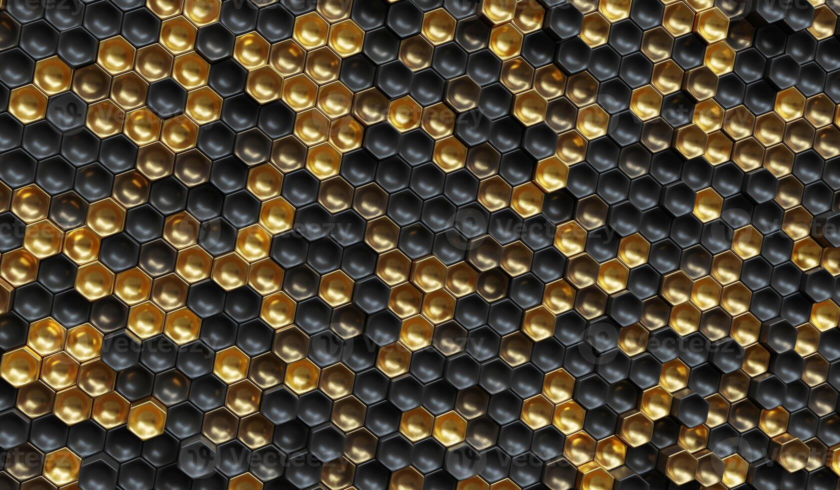 Black and gold hexagon abstract array background 3d rendering photo