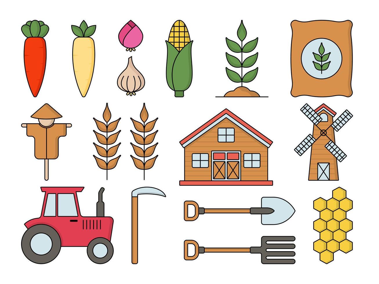 Set of farm and garden icons for Agriculture Farming Elements Illustration. vector