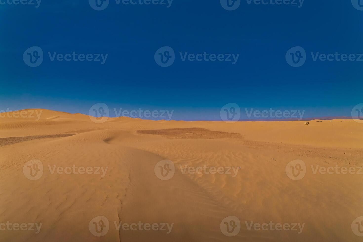 A panoramic sand dune of sahara desert at Mhamid el Ghizlane in Morocco wide shot photo