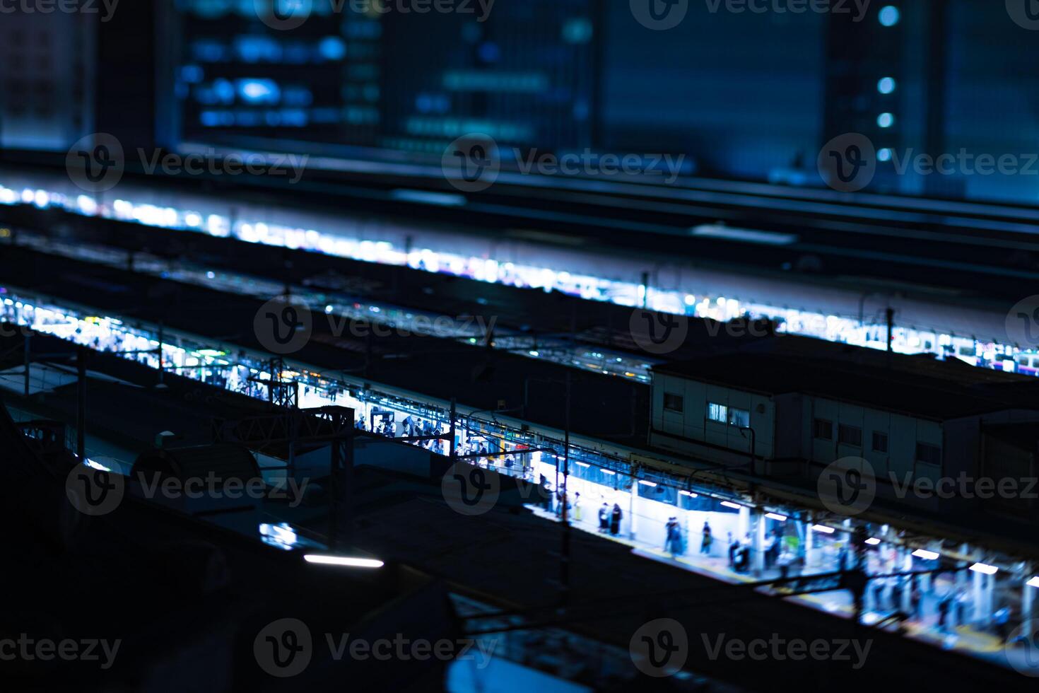 A night miniature cityscape in front of Tokyo station tiltshift photo