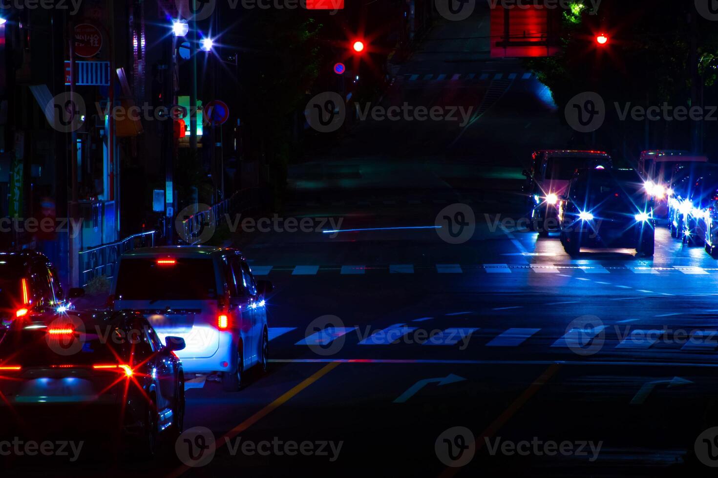 A night traffic jam at the downtown street in Tokyo long shot photo