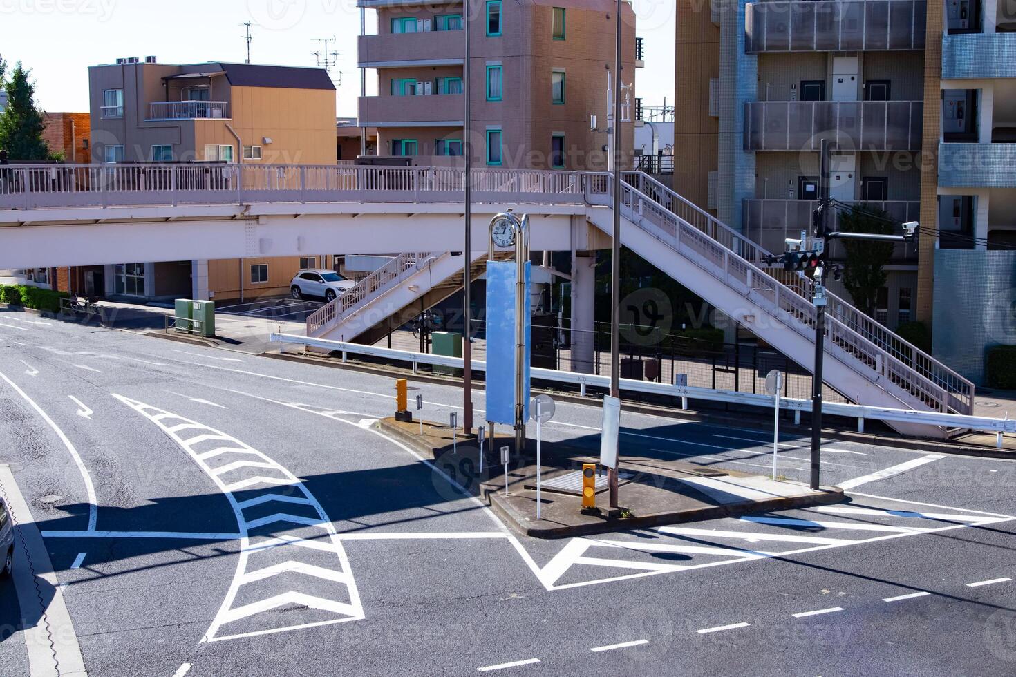 An empty downtown street at the crossing in Tokyo long shot photo