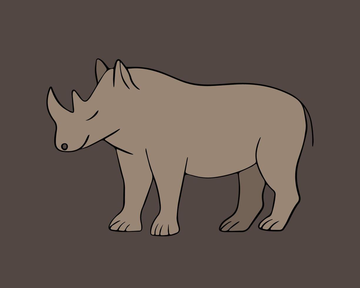 isolated illustration of a rhinoceros with outline. vector