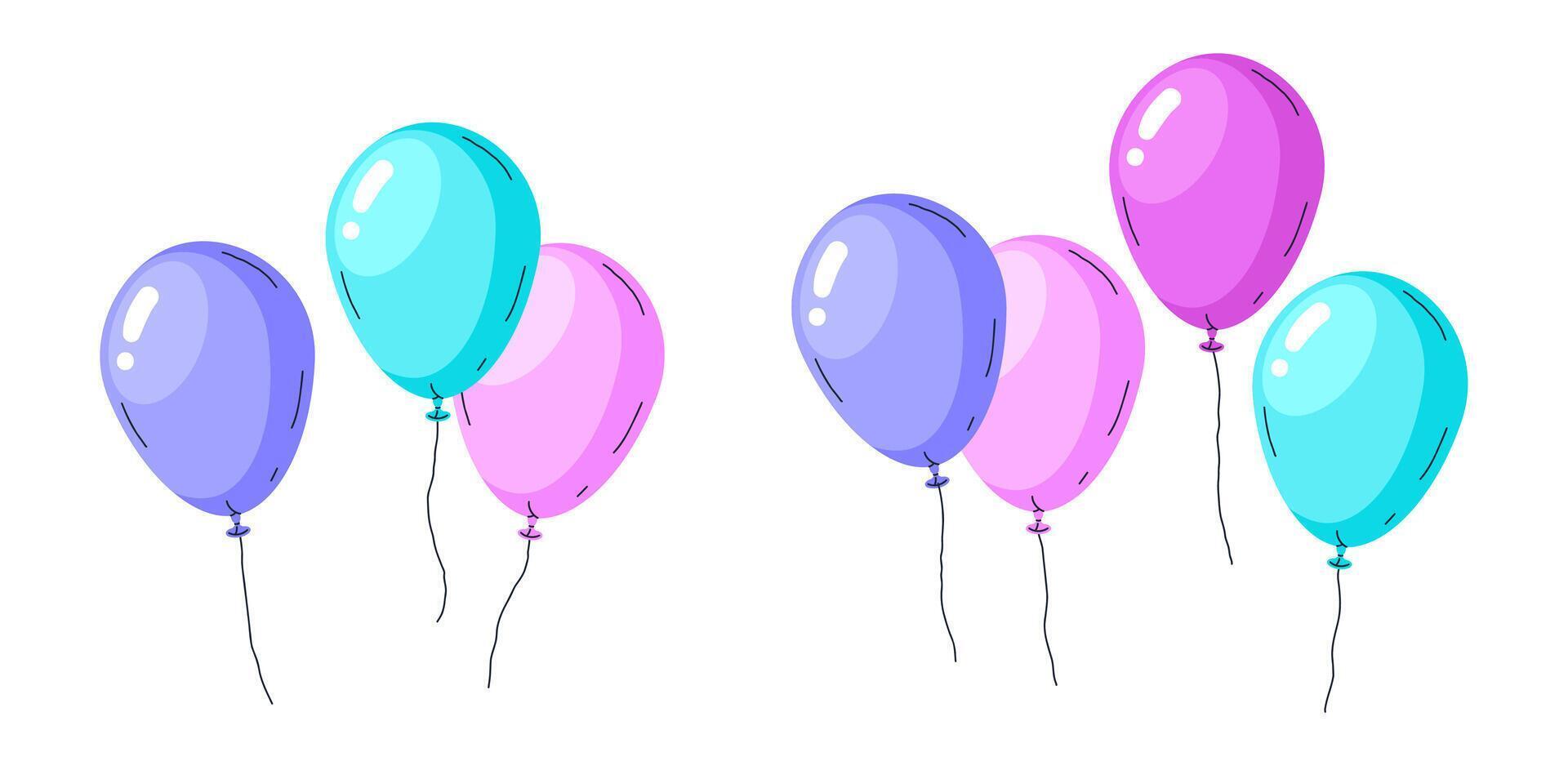 Glossy floating balloons. Colorful helium balloons, bright air balloons festive decorations flat illustration. Happy birthday celebration decor vector