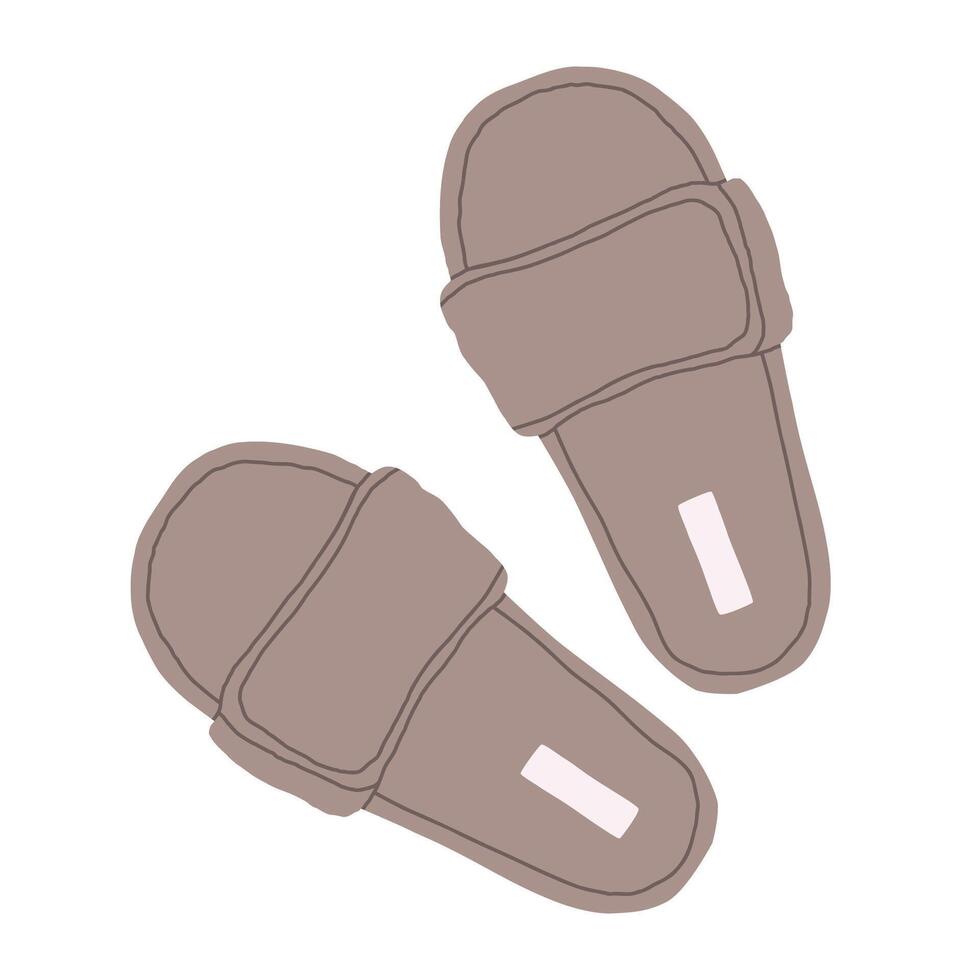 Comfy domestic slippers. Home soft and cozy footwear, textile house slippers flat illustration. Indoor footwear vector