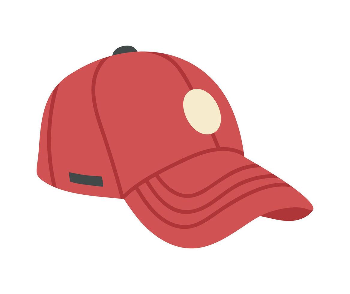 Red baseball cap. Hand drawn sport headwear, unisex fashion cotton accessory flat illustration. Textile sport cap on white vector