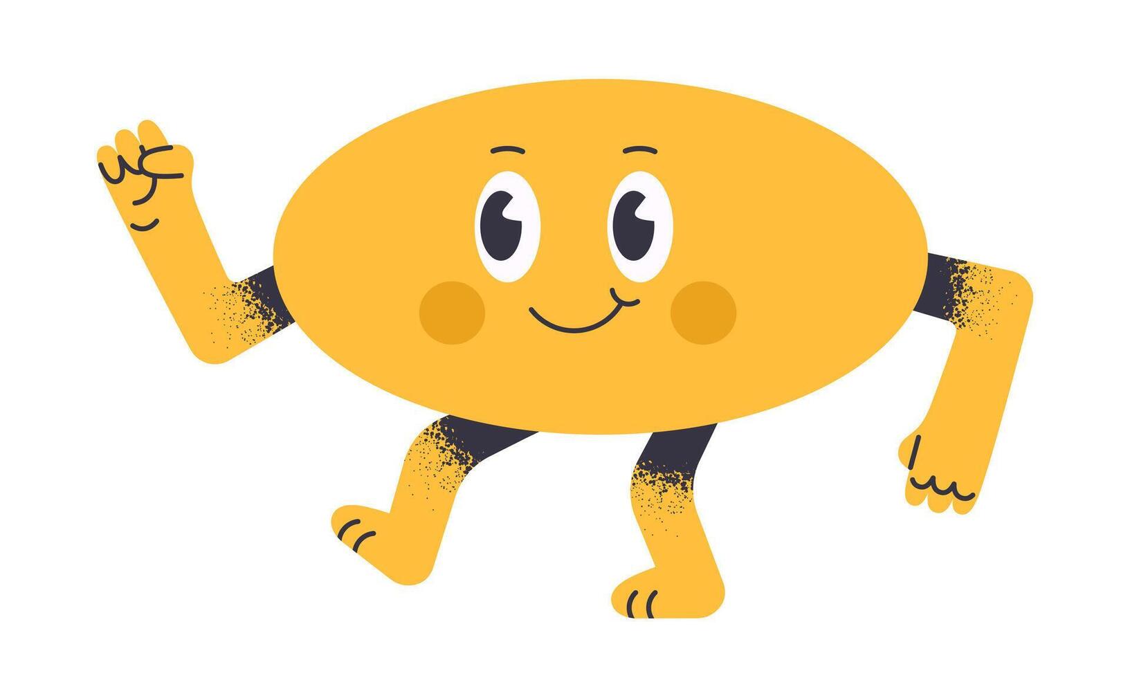 oval cómic forma. geométrico mascota para matemáticas colegio aprendiendo, amarillo resumen figura personaje con gracioso cara plano ilustración. linda oval con gracioso emociones vector