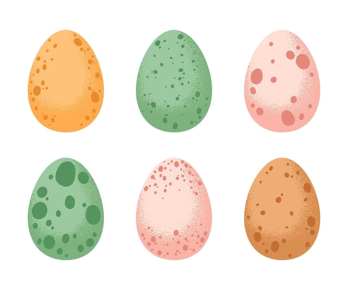 Painted Easter eggs. Easter traditional treat, hand drawn spotted eggs, cute chocolate or chicken eggs flat illustration set. Spring holidays decorative eggs vector