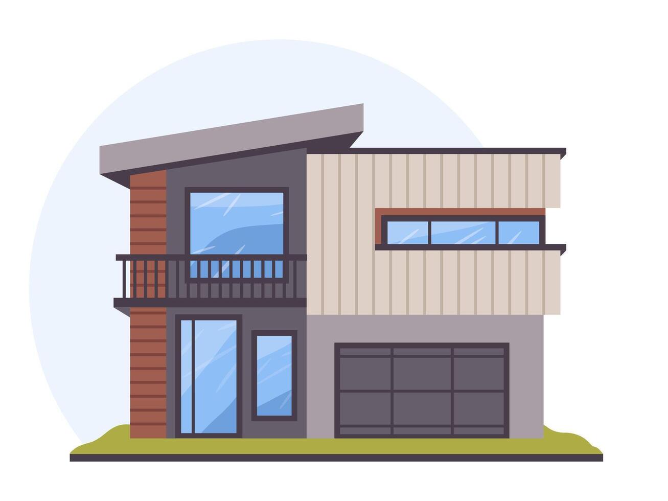 Contemporary house. Modern suburban residential house, urban villa architecture flat illustration. Hand drawn building facade vector