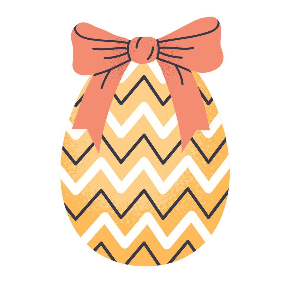 Hand drawn Easter egg. Decorative egg with pink bow, colored spring Easter holiday chocolate egg with bow flat illustration. Painted easter egg on white vector