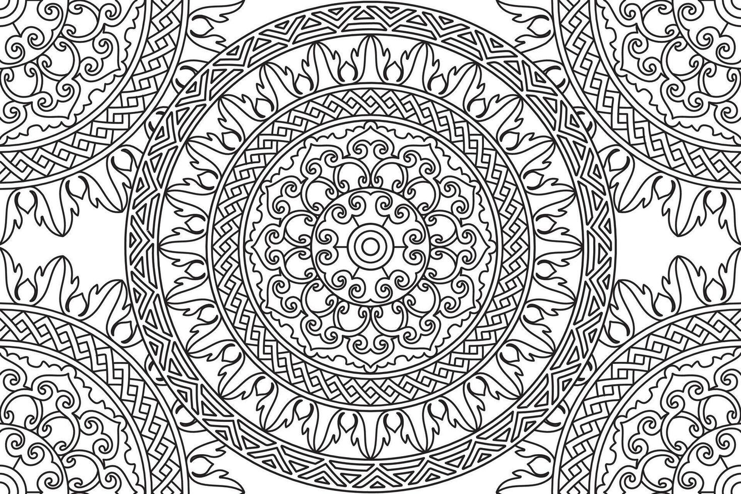 Mandala Coloring page for kids and adults Page for relaxation and meditation. Circular pattern. Decorative ornament ethnic oriental style. line art drawing coloring page. illustration vector