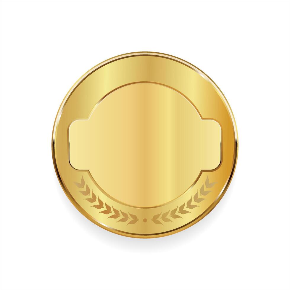 Realistic round shiny blank gold award badge illustration vector